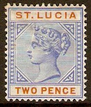 St Lucia 1891 2d Ultramarine and orange. SG45.