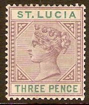 St Lucia 1891 3d Dull mauve and green. SG47.