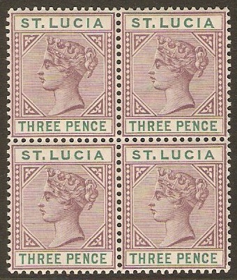 St Lucia 1891 3d Dull mauve and green. SG47.