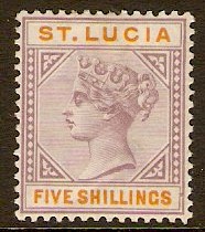 St Lucia 1891 5s Dull mauve and orange. SG51.