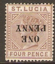 St Lucia 1891 1d on 4d Brown - Surcharge Inverted. SG55.
