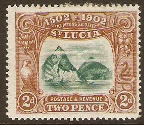 St Lucia 1902 2d Columbus Anniversary Stamp. SG63.