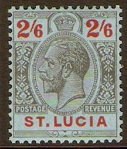St Lucia 1921 2s.6d Black and red on blue. SG104.