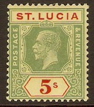 St Lucia 1921 5s Green and red on pale yellow. SG105.