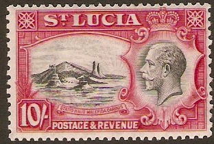 St Lucia 1936 10s Black and Carmine. SG124.