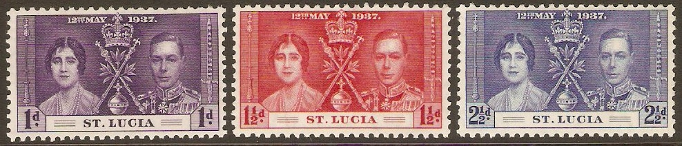 St Lucia 1937 Coronation Stamp Set. SG125-SG127.