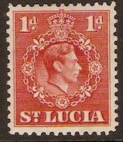 St Lucia 1938 1d Scarlet. SG129b.