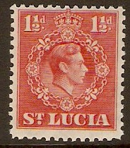 St Lucia 1938 1d Scarlet. SG130a.