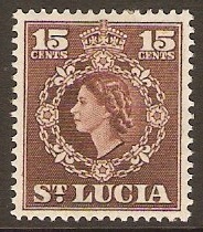 St Lucia 1953 15c Red-brown. SG180.
