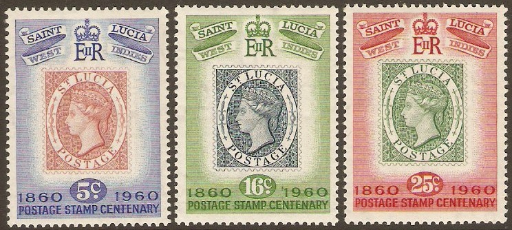 St Lucia 1960 Stamp Centenary set. SG191-SG193.