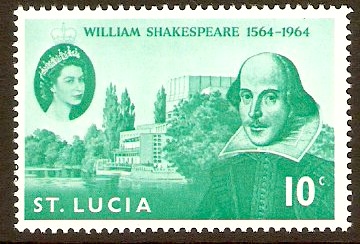 St Lucia 1964 10c Shakesepeare Stamp. SG211.