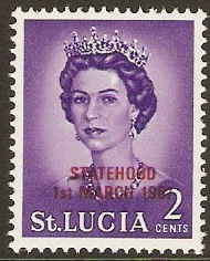 St Lucia 1967 2c Bluish violet - Statehood overprint. SG229.