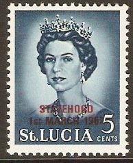 St Lucia 1967 5c Prussian blue - Statehood overprint. SG230.