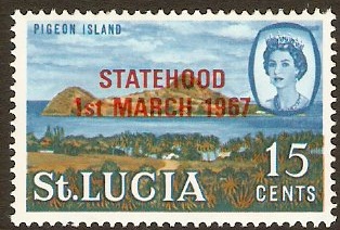 St Lucia 1967 15c Statehood overprint series. SG235.