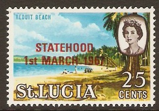 St Lucia 1967 25c Statehood overprint series. SG236.