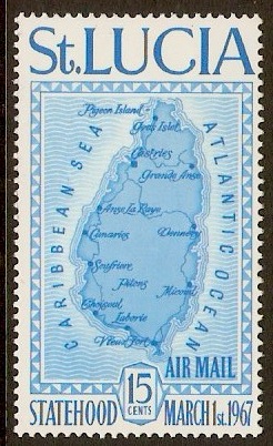 St Lucia 1967 15c New blue Air Mail Stamp. SG240.