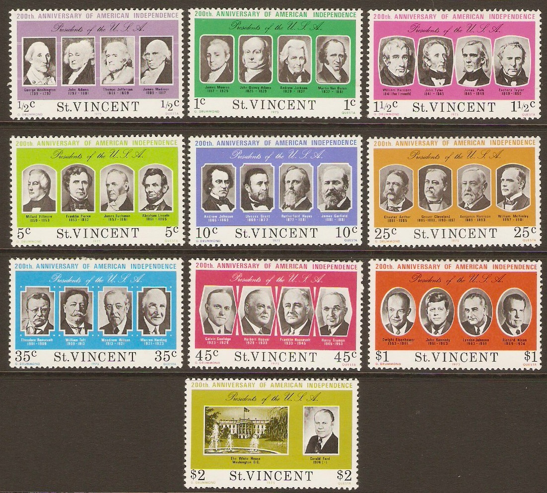 St Vincent 1975 American Revolution Stamps Set. SG456-SG465.