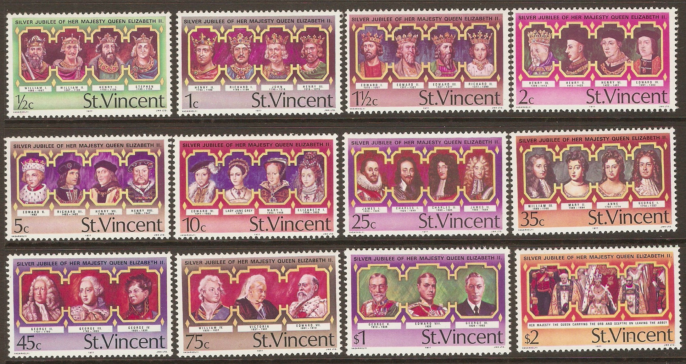 St Vincent 1977 Silver Jubilee set. SG502-SG513.