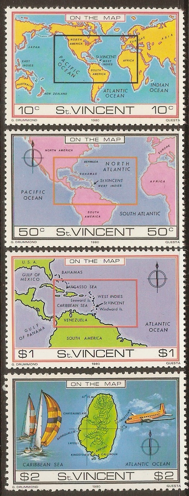 St Vincent 1980 "On the Map" set. SG651-SG654.