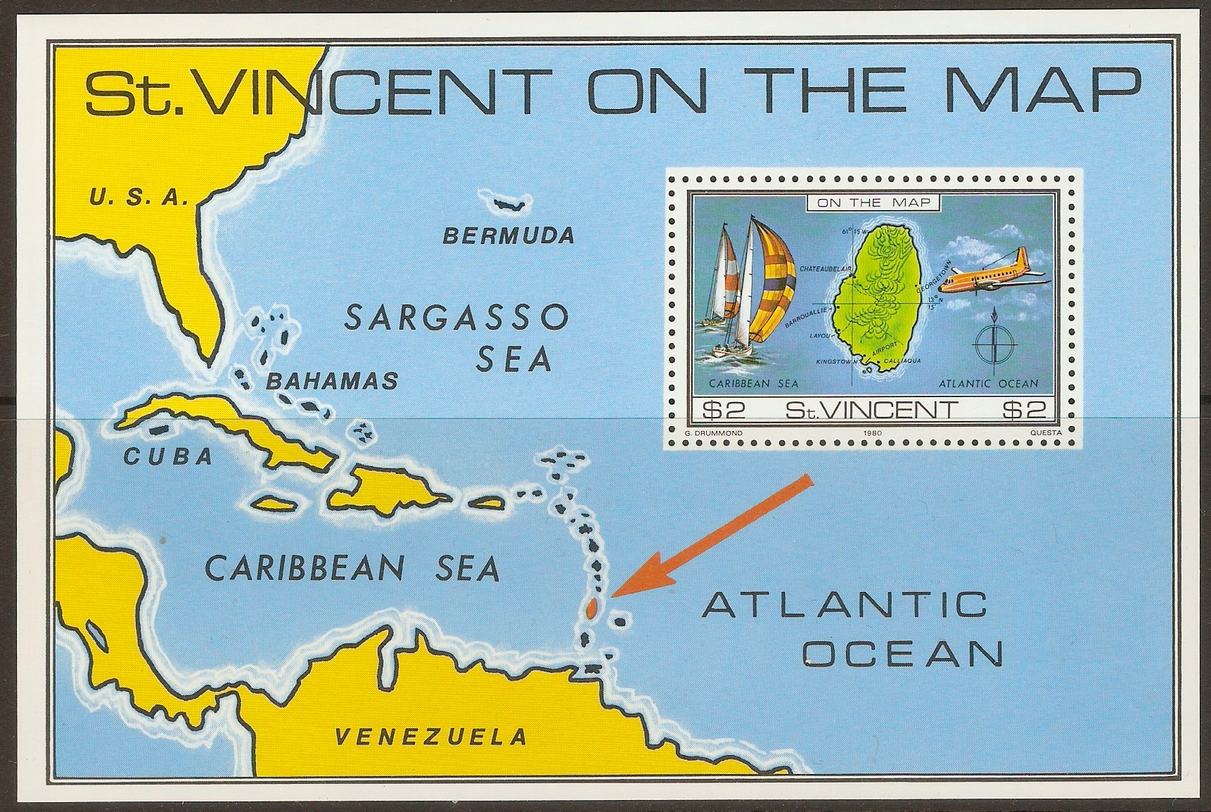 St Vincent 1980 "On the Map" sheet. SGMS655.