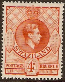Swaziland 1938 4d Orange. SG33.