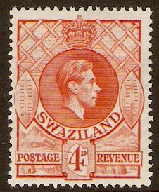 Swaziland 1938 4d Orange. SG33a.