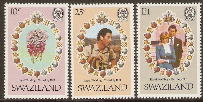 Swaziland 1981 Royal Wedding Stamps Set. SG376-SG378.