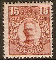 Sweden 1910 15ore Chestnut. SG74.