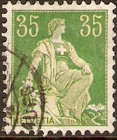 Switzerland 1908 25c yellow and green. SG235.