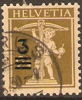 Switzerland 1921 3 on 2½c bistre on buff. SG308.