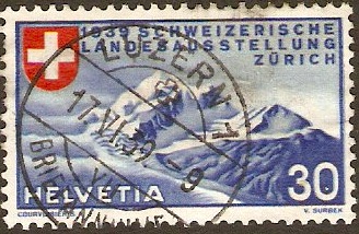 Switzerland 1939 30c blue and buff. SG393G.