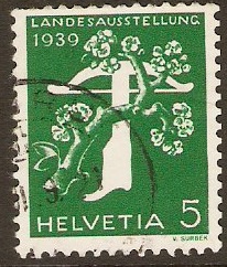 Switzerland 1939 5c Emerald german language. SG394G.