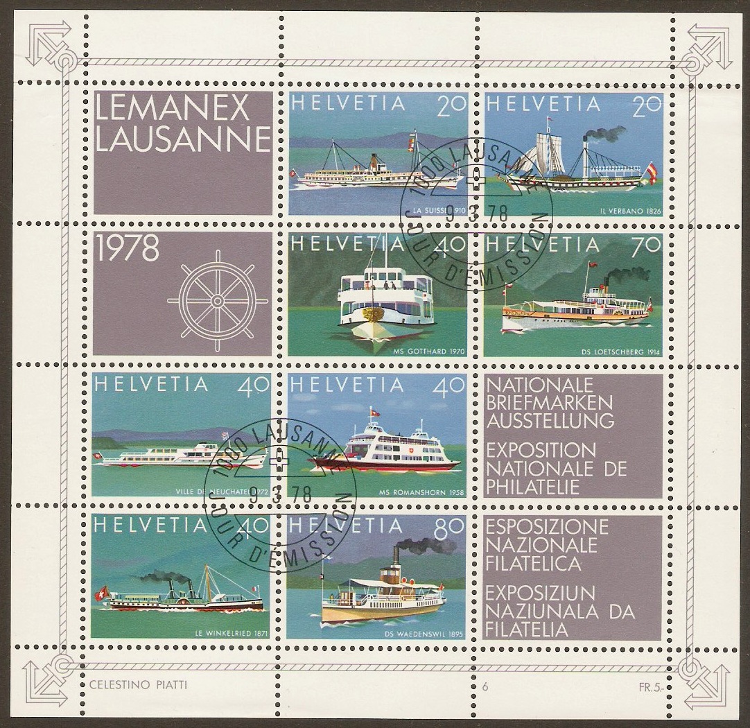 Switzerland 1978 "Lemanex 78" Stamp Exhibition Sheet. SGMS952.