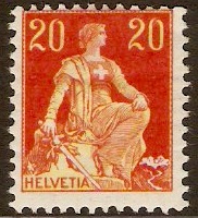 Switzerland 1908 20c Yellow and red. SG232.