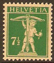 Switzerland 1908 7c Green on buff. SG259.