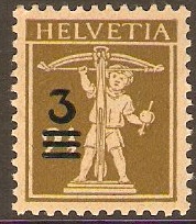 Switzerland 1921 3 on 2½c Bistre on buff. SG308.