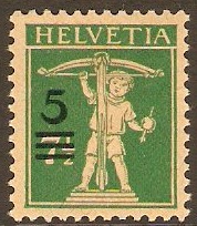 Switzerland 1921 5 on 7½c Green on buff. SG312.