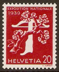 Switzerland 1939 20c Scarlet (French Lan.)-grilled gum. SG396Fa.