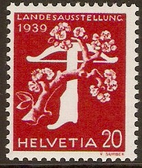 Switzerland 1939 20c Scarlet (German Lan.)-grilled gum. SG396Ga.