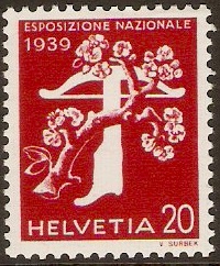 Switzerland 1939 20c Scarlet (Italian Lan.)-grilled gum. SG396Ia
