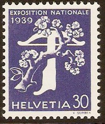 Switzerland 1939 30c Royal blue (French Lan.). SG397F.
