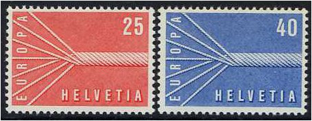 Switzerland 1957 Europa Stamp Set. SG585-SG586.