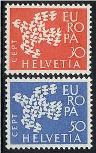 Switzerland 1961 Europa Stamp Set. SG653-SG654.