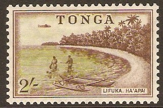 Tonga 1953 2s Sage-green and brown. SG111.