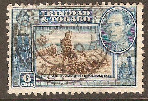 Trinidad & Tobago 1938 6c Sepia and blue. SG250.