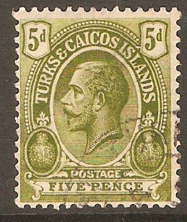 Turks and Caicos 1921 5d Sage-green. SG159.