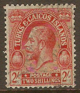 Turks and Caicos 1922 2s Red on emerald. SG173.
