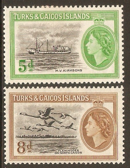 Turks and Caicos 1955 Ship and Birds set. SG235-SG236.