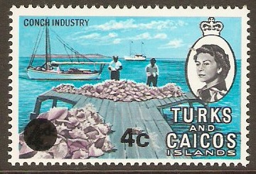 Turks and Caicos 1969 4c on 4d Decimal overprint series. SG301.