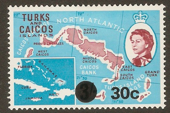 Turks and Caicos 1969 30c on 3s Decimal series. SG308.
